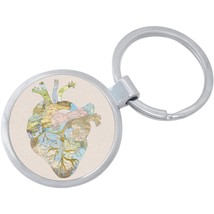 Travelers Heart Map Keychain - Includes 1.25 Inch Loop for Keys or Backpack - £8.47 GBP