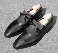 Handmade Men&#39;s Black Formal Tassels Loafer Shoes, Real Leather and Suede Shoes - £103.50 GBP+