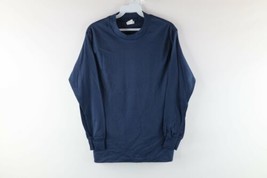 Vintage 90s Streetwear Mens Size Small Blank Long Sleeve T-Shirt Navy Blue USA - £35.01 GBP