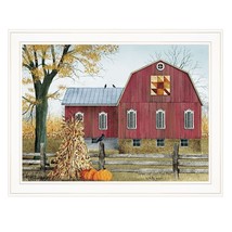 Autumn Leaf Quilt Block Barn 1 White Framed Print Wall Art - $136.99