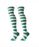 Striped Patterned Socks (Thigh High) Kelly Green and White - $5.94