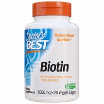 Doctor&#39;s Best Biotin, Supports Hair, Skin, Nails, 5000 mcg, 120 Veggie Caps - £13.62 GBP