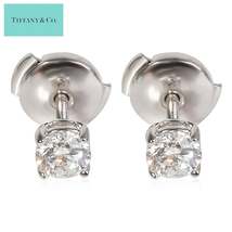 $6,425 Tiffany &amp; Co. Platinum 0.52ct G VS1 Diamond Stud Squeeze Back Earrings - £2,451.61 GBP
