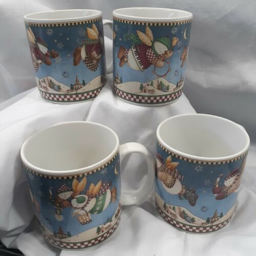 Primary image for Sakura Set of 4 Debbie Mumm Snow Angel Village Mugs Coffee Tea Cocoa 12oz Cups