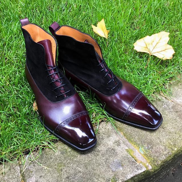 Men's High Ankle Black Suede Burgundy Cap Toe Magnificent Leather Boots US 7-16