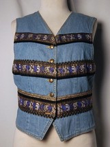 Womens Jean Vest LIZ WEAR Petite S 4-6 BLUE 100% Cotton DENIM  Black LINED - $24.70
