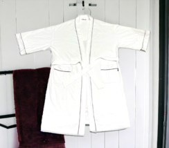 Vintage Izod Cotton Bath Robe Logo Belted White Terry Cloth Men One Size... - $51.41