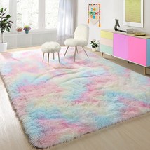 Pagisofe Soft Rainbow Area Rugs For Girls Room, Fluffy Colorful, 4 Ft. X 6 Ft.. - £29.84 GBP