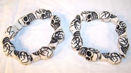 Ring Of White Skulls Bracelet Skeleton Circle Skull Head Jewelry Mens Womens New - £4.74 GBP