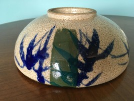 Japanese Oribe Pottery Bowl Hand Painted Bamboo  - £19.46 GBP