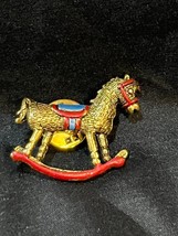 Rocking Horse Saddle Signed &quot;SC&quot; Christmas Toy Metal &amp; Enamel Lapel Pin ... - £11.85 GBP