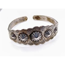 Vintage Old Pawn Reverse Punch Stamped Silver Cuff Bracelet, Coin and Arrow Fred - £181.74 GBP