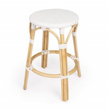 24" White and Natural Heavy Duty Rattan Backless Counter Height Bar Chair - $6,128.54 MXN