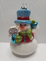 Radko Celebrations Snowman Ornament Glitter 3.5&quot; Wide 5&quot; Tall Vintage Retro - $12.62