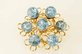 Vintage Costume Jewelry Baby Blue Crackle Glass Gold Tone Metal Brooch Pin - £15.52 GBP