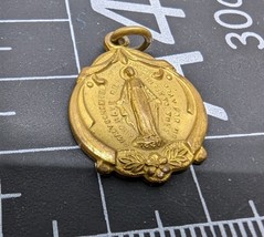 1830 Mary pray for me Oval pendant Medal charm Gold tone Vintage 5/8 0 - $12.62