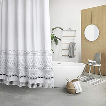 Fabric Shower Curtain 84 Inch Extra Long Tassel Striped Bathroom 72 x 84  White - £27.55 GBP