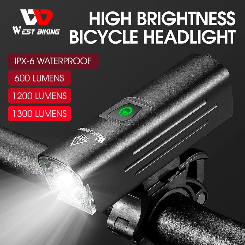 WEST BIKING Bicycle Light Headlight Waterproof USB Rechargeable Bike Front Lamp - £17.12 GBP+