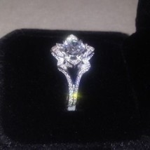 3.00Ct Round Cut Simulated Diamond Lotus Engagement Ring 14K White Gold Size 6.5 - £222.55 GBP