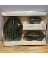 3 Pier 1 Green Harvest Leaf Shaped Stoneware Dining Serving Platters Pla... - $69.09 CAD
