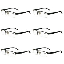 6 Pairs Mens Metal Black Frame Rectangular Reading Glasses Spring Hinge Readers - £14.87 GBP