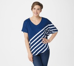 Elizabeth &amp; Clarke Striped Tunic with Asymmetric Hem and StainTech Navy ... - £7.43 GBP