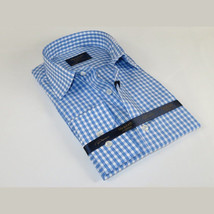 Men 100% Cotton Shirt Manschett Quesste Turkey Slim Fit 6012-02 Sky Blue Checker image 6