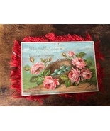 VICTORIAN EASTER CARD SILK FRINGE DOUBLE SIDED ROSES / Morning  Glories ... - $13.41 CAD