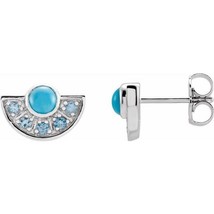 14k White Gold Turquoise and Aquamarine Fan Earrings - £550.75 GBP