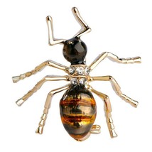 CUTE ANT BROOCH 1.2&quot; Gold Plate Pin Black Enamel Rhinestone Insect High Quality - £6.35 GBP