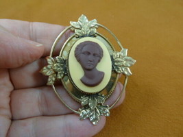 CA1-82 Rare African American LADY ivory + milk chocolate resin CAMEO Pin Pendant - £25.40 GBP