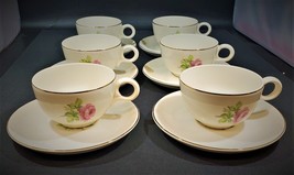 Taylor Smith Taylor Versatile Pink Rose Gold Trim Tea Cups and Saucers S... - $49.49