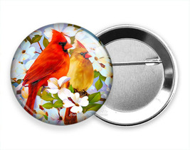 Cardinal Birds Magnolia Tree Flowers New Pin Pinback Button Bird Lover Gift Idea - £10.74 GBP+