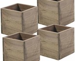 Set Of 4 Wood Planter Boxes, 5 Sq. Inches, Rustic Barn Wood, Plastic Lin... - £33.75 GBP