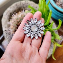 Vintage Rhinestone Flower Snowflake Lapel Boucher Brooch Pin - $19.99