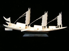 Chinese handcarved ivory 12&quot;sail boat Junk/Sampan - $350.00