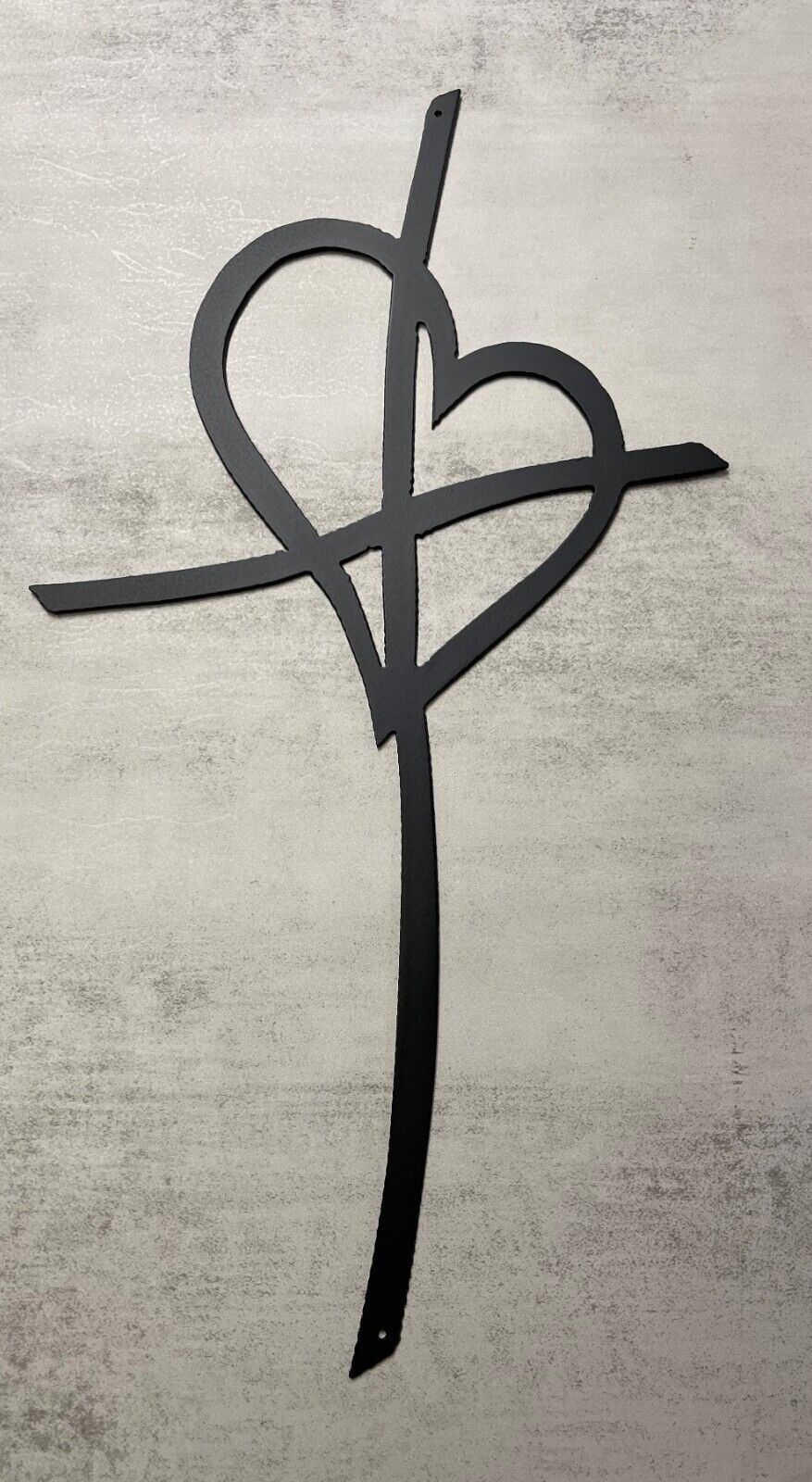 Primary image for Crossed Heart Cross Metal Wall Art Décor 15" tall x 8" wide Satin Black