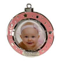 Pink Baby's Girls First Christmas Picture Frame Silver Plated Ornament 3... - $25.72