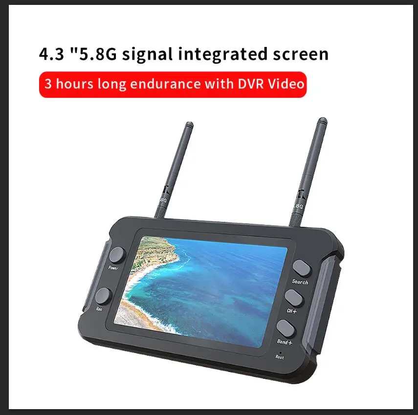 SoloGood 800*480 5.8G FPV Monitor with DVR 40CH 4.3 Inch LCD Display 16:9 - £73.20 GBP