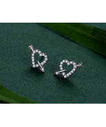 Elegant 925 Sterling Silver Cupid's Arrow Zirconia Hearts Stud Earrings - $24.99