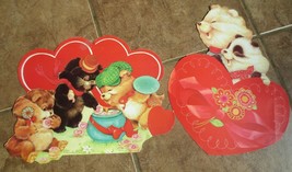 Vtg 2 Valentines Day cardboard Die Cut Double Sided  Eureka Personality  Bears - £15.98 GBP