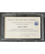 American Iron and Steel Institute appreciation certificate plaque 1963 P... - £11.08 GBP