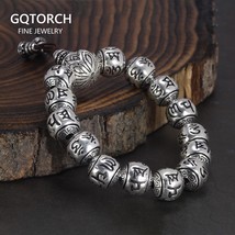 Genuine 990 Silver Buddhist Bracelet Men&#39;s Rosary Beads Engraved with Six Words  - £239.47 GBP