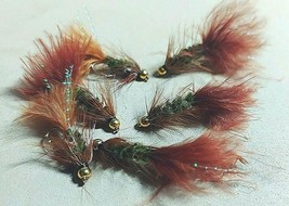 2022 New!! Beadhead Woolly Bugger/ Brown-Green-Flash, Size 12,,,,,Sold Per 12 - £10.88 GBP