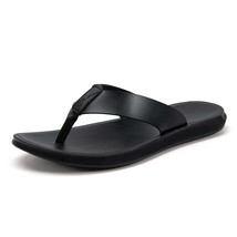 Summer New Men&#39;s Leather Flip Flops   Beach Black Slippers Fashion Casual Outdoo - £38.26 GBP