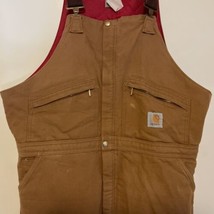 Vintage Carhartt Double Knee Carpenter Lined Quilted Bob Overalls Duck Canvas 44 - £69.14 GBP