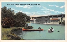 MILWAUKEE WISCONSIN WASHINGTON PARK A BIT OF THE LAGOON W/ CANOE POSTCAR... - $8.97