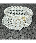 Handcrafted Vintage White Beaded Bracelet With Snap Closure - $719.66 MXN
