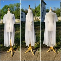 Vintage 80s Val Mode white Nylon open front sheer lingerie pengiour robe... - $38.61