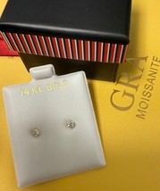 14K Yellow Gold Round Brilliant GRA Moissanite Screw Back Stud Earrings ... - $49.49